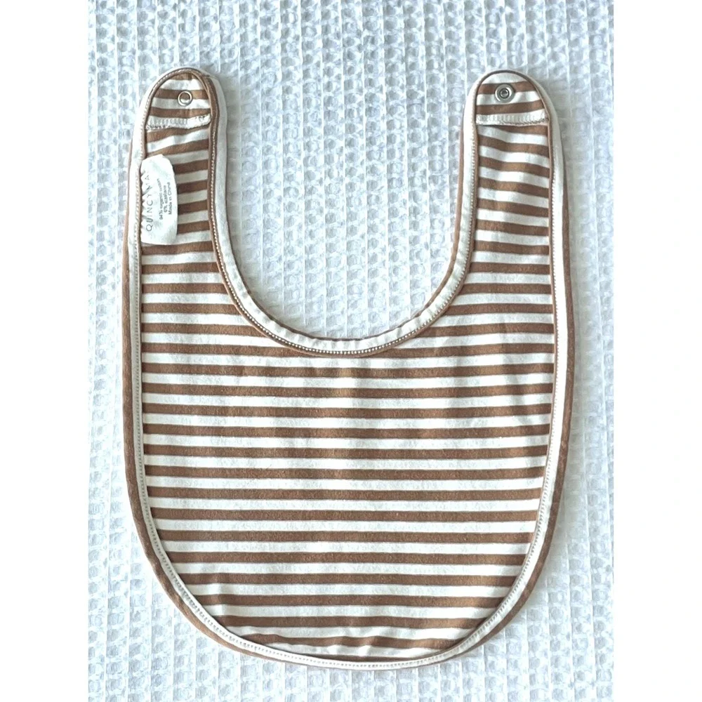 Quincy Mae Jersey Snap Bib Brown Stripe Organic Cotton Baby Brushed Jersey OS
